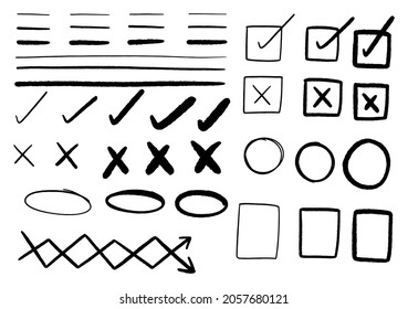 Hand drawn doodle design graphic elements. Hand drawn arrows circles and abstract doodle writing design. white background.