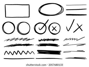 Hand drawn doodle design graphic elements. Hand drawn arrows circles and abstract doodle writing design. white background.