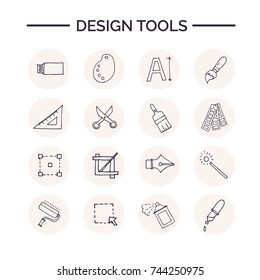 Hand drawn doodle design tools set. Vector illustration. Isolated elements on white background. Symbol collection.
