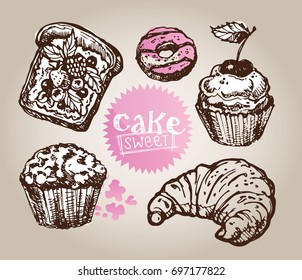 Hand drawn doodle dessert illustration.