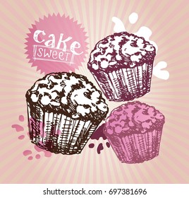 Hand drawn doodle dessert illustration. Cupcake