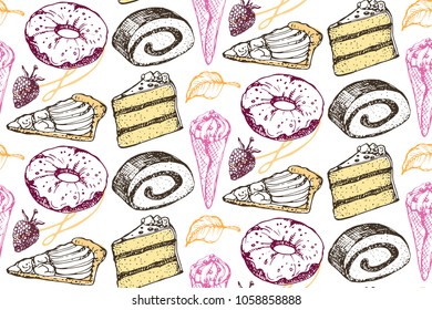 Hand drawn doodle dessert pattern