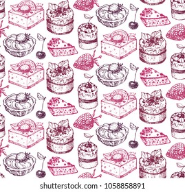 Hand drawn doodle dessert pattern