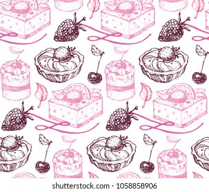 Hand drawn doodle dessert pattern