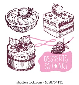 Hand drawn doodle dessert set