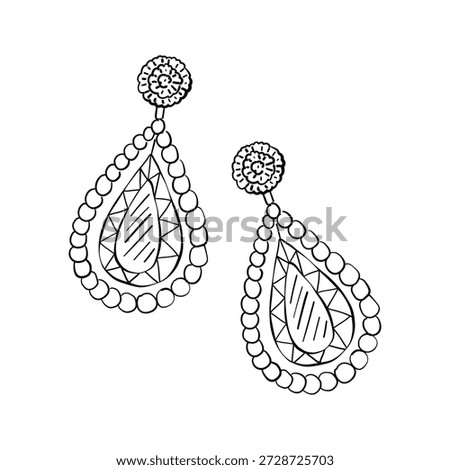 Hand drawn doodle diamond earrings. Jewelry and accessory vector illustration. Isolated on white background