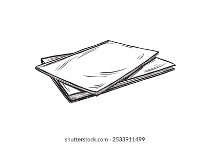 Mão desenhada doodle de diferentes livros brancos pretos em um estilo linear. Ilustração vetorial em estilo de desenho linear para educação ou aventura em fundo isolado. Diário ou bloco de anotações preto gravado.