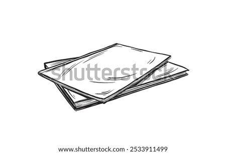 Hand Drawn doodle of different white black books in a linear style. Vector illustration in linear drawing style for education or adventure on isolated background. Black etching journal or notebook.