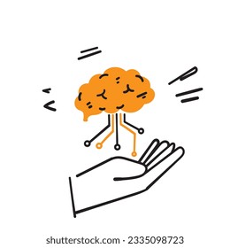 hand drawn doodle digital brain illustration vector isolated