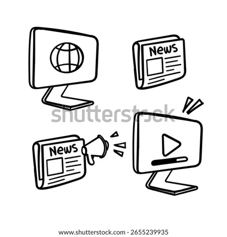 hand drawn doodle digital news related icon