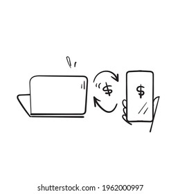 hand drawn doodle digital online transaction illustration vector