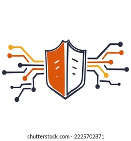 hand drawn doodle digital shield illustration vector