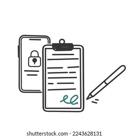 hand drawn doodle digital signature on mobile illustration vector isolated