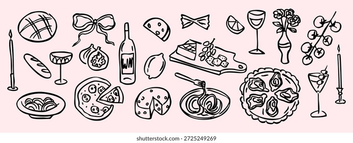 Ilustração de jantar desenhado à mão