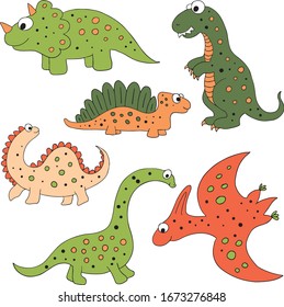 Hand Drawn Doodle Dinosaurs Set