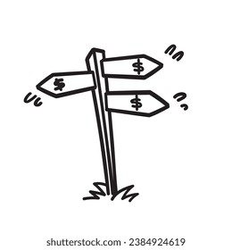 hand drawn doodle direction board with money symbols