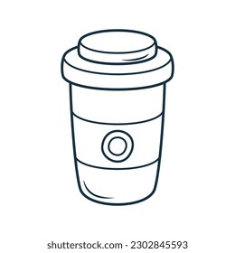 Hand drawn doodle disposable paper cup with coffee or tea