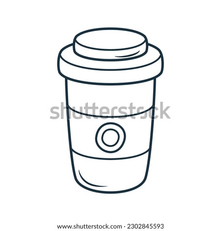Hand drawn doodle disposable paper cup with coffee or tea