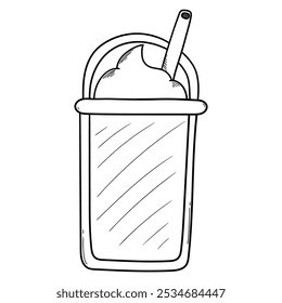 Handgezeichneter Smoothie-Einwegbecher mit einem Strohhalm einzeln auf weißem Hintergrund. Vektorgrafik.