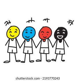 hand drawn doodle diverse people friendship illustration vector