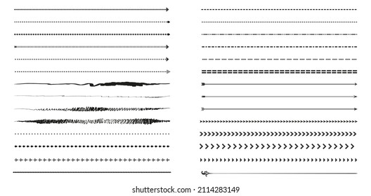 Separadores de doodles dibujados a mano. Líneas de doodle abstractas, trazos decorativos de lápiz.  conjunto de ilustraciones vectoriales