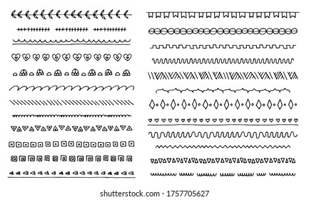 Hand drawn doodle dividers set. Ink pen brush lines, underline pencil strokes