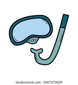 Máscara de buceo dibujada a mano del garabato aislada sobre fondo blanco. Ilustración vectorial.