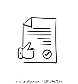 hand drawn doodle document symbol for approval icon, accredited, authorized agreement. isolated