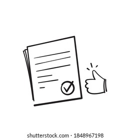 hand drawn doodle document symbol for approval icon, accredited, authorized agreement. isolated