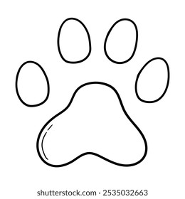 Hand drawn doodle dog paw print isolated on white background. Vector illustration.