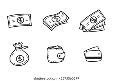 Hand drawn doodle dollar bill icon