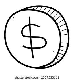 Dibujado a mano doodle dólar moneda aislada sobre fondo blanco. Ilustración vectorial.