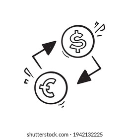 hand drawn doodle dollar and euro exchange illustration icon