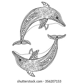 Hand Drawn Doodle Dolphin Pair