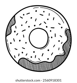 Hand drawn doodle donut isolated on white background. Vector illustration.