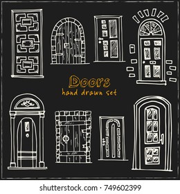 Hand drawn doodle doors set. Vector illustration. Isolated elements on white background. Symbol collection.