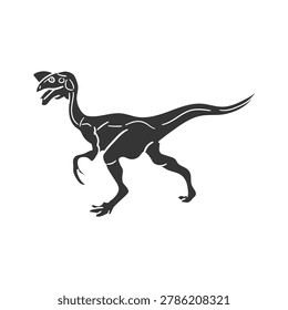 Hand drawn doodle of a double-crested jurassic dilophosaurus dinosaur for vintage design.