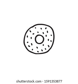 Hand drawn, doodle doughnut vector icon isolated on a white background.