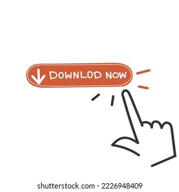 hand drawn doodle download now button cursor illustration