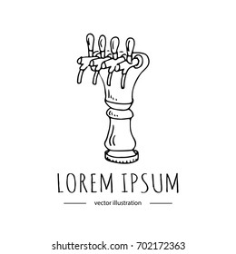 Hand drawn doodle of draft beer tower with tap icon. Vector illustration. Cartoon Craft Beer production symbol. Sketchy brewing element for pub equipment, beer bar isolated on white background