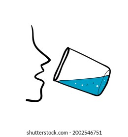 hand drawn doodle drinking fresh water from the glass illustration vector isolated