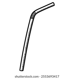 Hand drawn doodle of drinking straw isolated on a white background. Vector illustration.