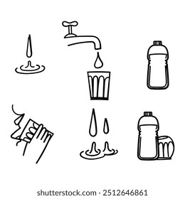 dibujado a mano doodle agua potable ilustración relacionada Vector