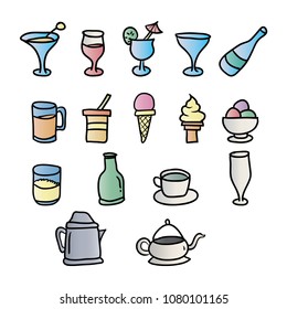 hand drawn doodle drinks icon set
vector illustration