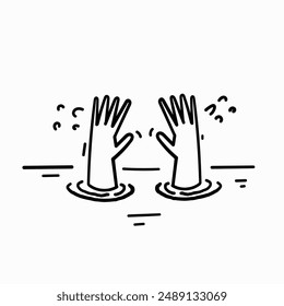 hand drawn doodle a drowning persons hand asks for help