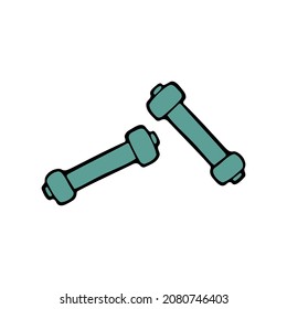 Hand drawn doodle dumbbells. Vector turquoise barbells.