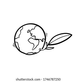 Hand Drawn Doodle Eart With Seed Plant Symbol For Eco Environment Cartoon