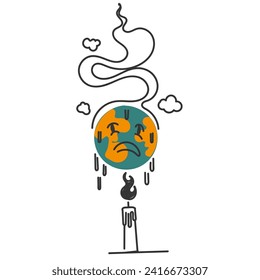 hand drawn doodle the earth burned with fire illustration