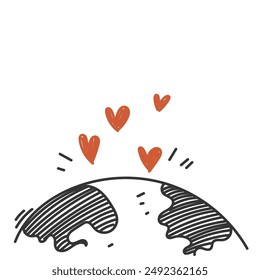 hand drawn doodle doodle earth with love sign