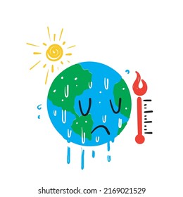 símbolo de fusión de la tierra del doodle dibujado a mano para el icono de calentamiento global vector